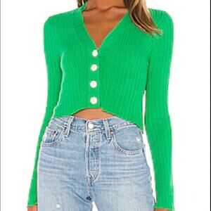 Lovers + Friends Green Ribbed Cardigan